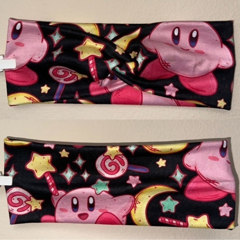 Kirby stars & moons black twist front headband new